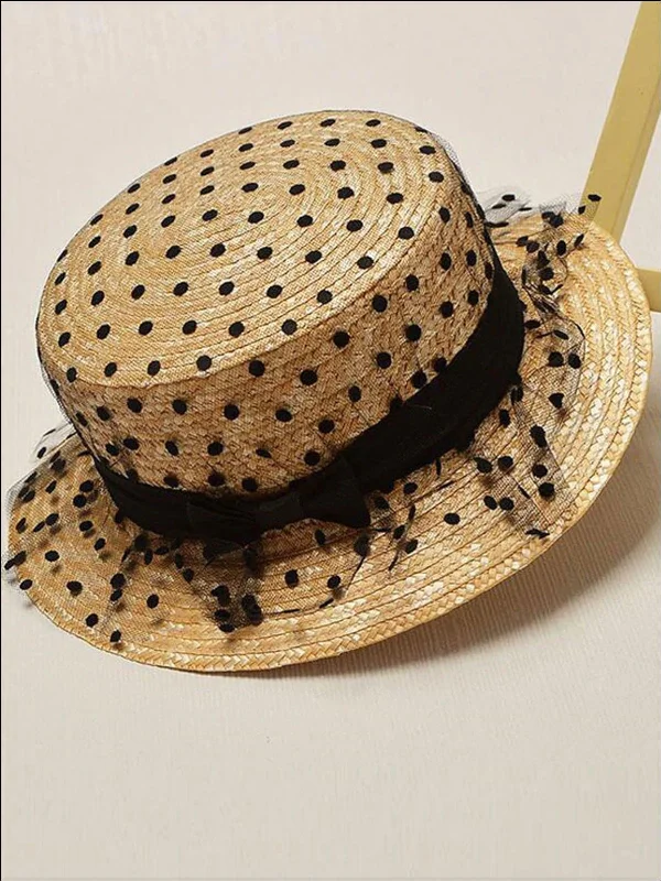 Girls Lace Dotted Mesh Straw Hat