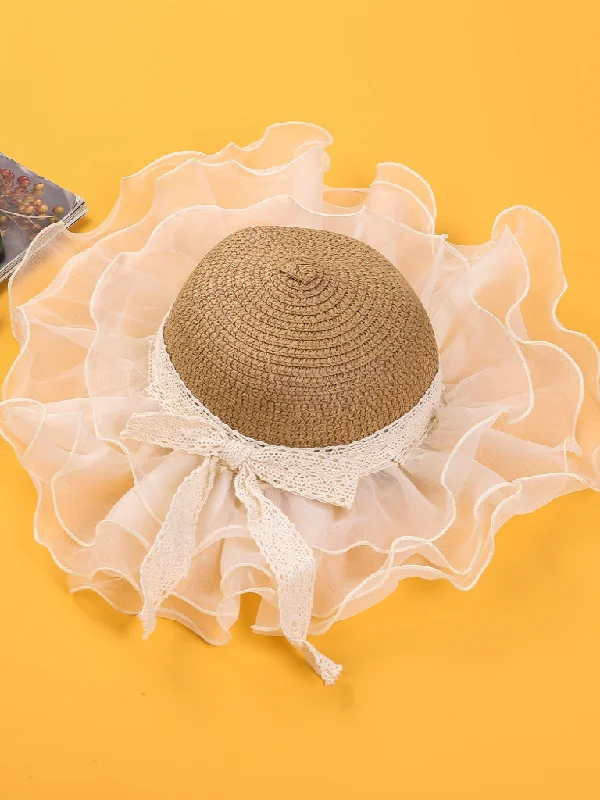 Girls Tulle Brim Straw Hat