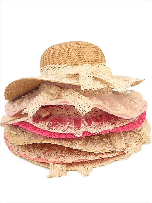 Girls Lace Brim Straw Hat