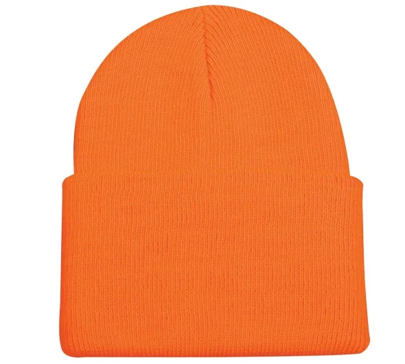 Blaze Orange Knit Beanie with Cuff