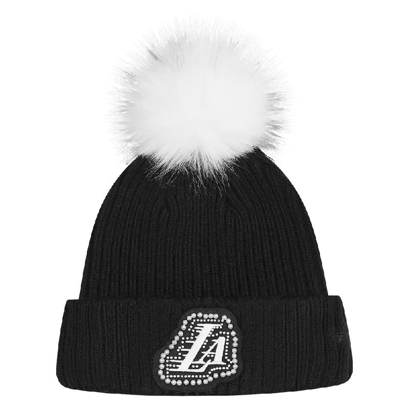 NBA LOS ANGELES LAKERS PEARLS WOMEN'S BEANIE (BLACK/WHITE/SILVER)