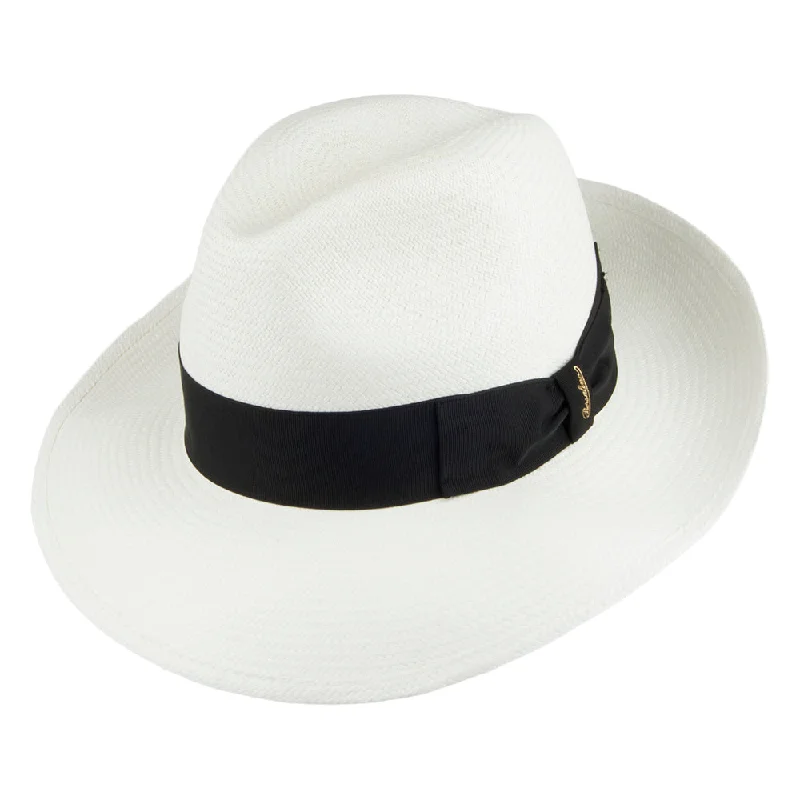 Borsalino Fine Panama Fedora Hat with Black Band - Bleach