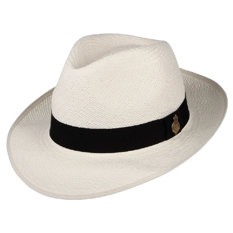 Christys Hats Classic Preset Panama Fedora Hat with Black Band - Bleach