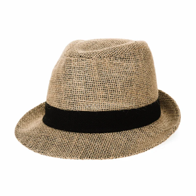 Linen Fedora Hat Paper Straw Banded Summer Cool DW6711