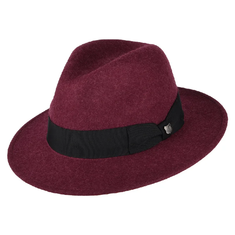 Failsworth Hats Boston Heather Wool Felt Showerproof Fedora Hat - Merlot