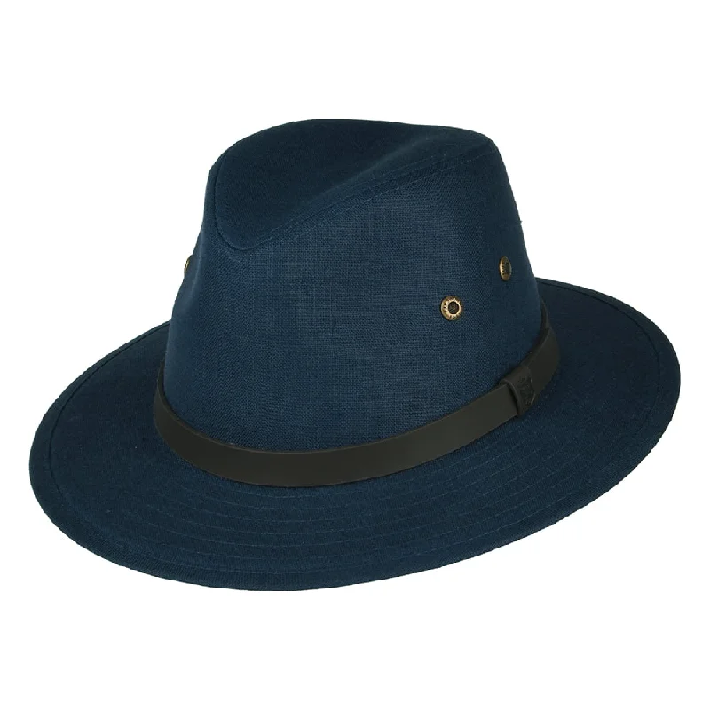 Failsworth Hats Irish Linen Safari Fedora Hat - Navy Blue