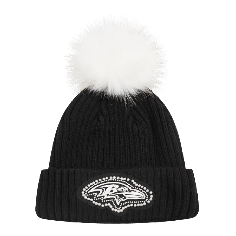 NFL BALTIMORE RAVENS PEARLS WOMEN'S BEANIE (BLACK/WHITE/SILVER)