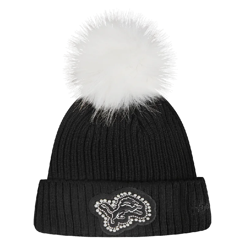 NFL DETROIT LIONS PEARLS WOMEN'S BEANIE (BLACK/WHITE/SILVER)