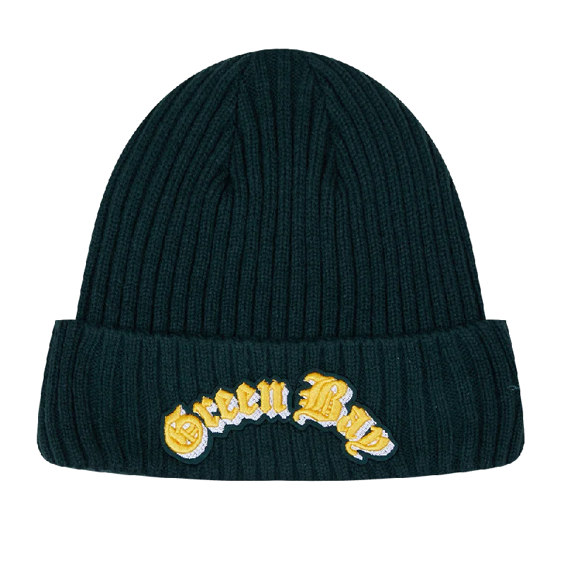 NFL GREEN BAY PACKERS OLD ENGLISH UNISEX BEANIE (FOREST GREEN)