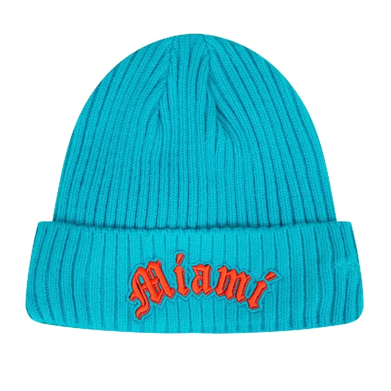 NFL MIAMI DOLPHINS OLD ENGLISH UNISEX BEANIE (TEAL)