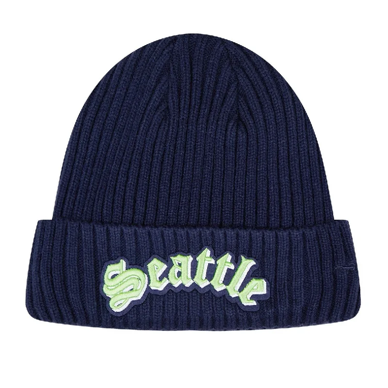 NFL SEATTLE SEAHAWKS OLD ENGLISH UNISEX BEANIE (MIDNIGHT NAVY)