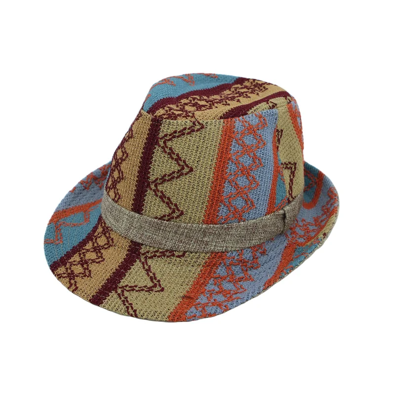 Fedora Hat Aztec Pattern Trilby Short Brim with Band LD61347