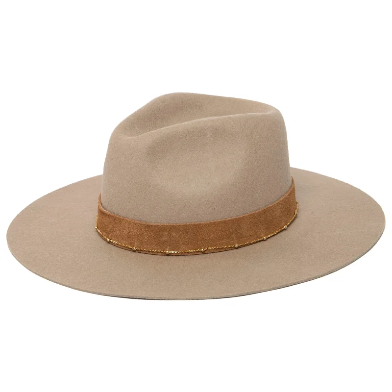 Loretta - Stiff Brim Fedora with Suede Band and Gold Chain