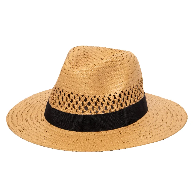 Men's Woven Paper Fedora With Vented Crown And Stretch Band