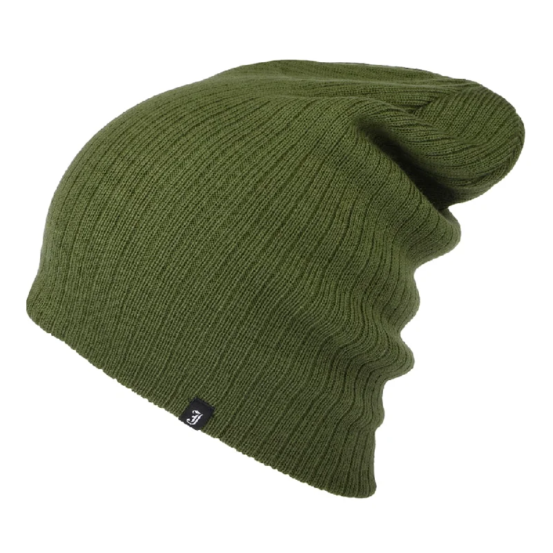 Oversized Ribknit Beanie Hat - Olive