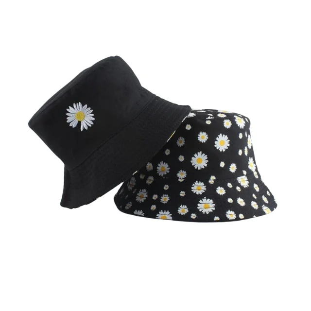 Reversible Daisy Bucket hat Black