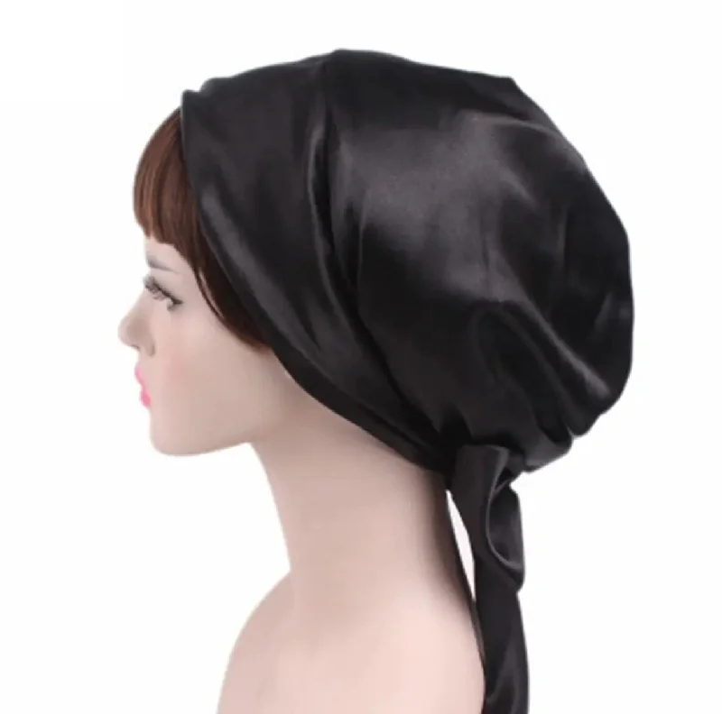 Satin Beanie Wrap - Black