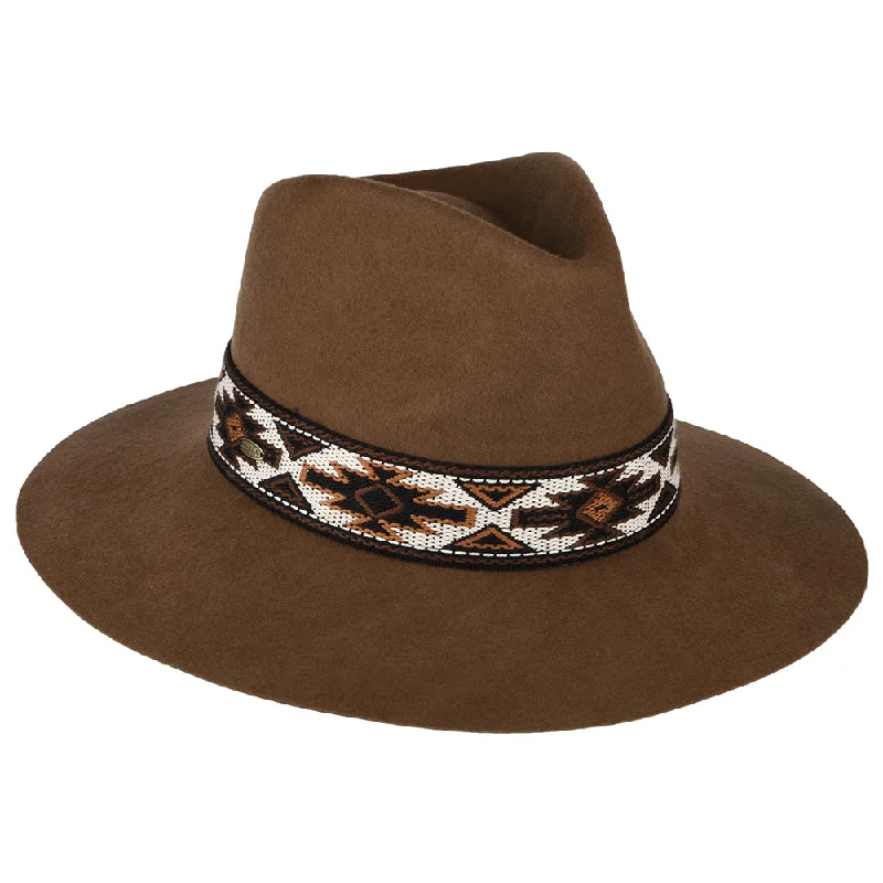 Scala Hats Dona Wool Felt Safari Fedora Hat with Aztec Band - Pecan