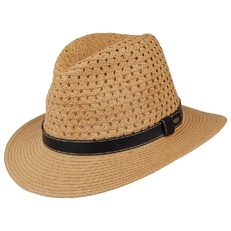 Scala Hats Paper Braid Safari Fedora Hat - Tea