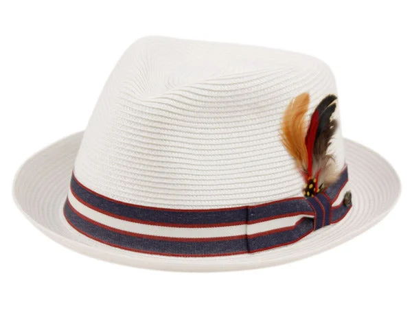 Stripe Band Poly Braid Straw Fedora