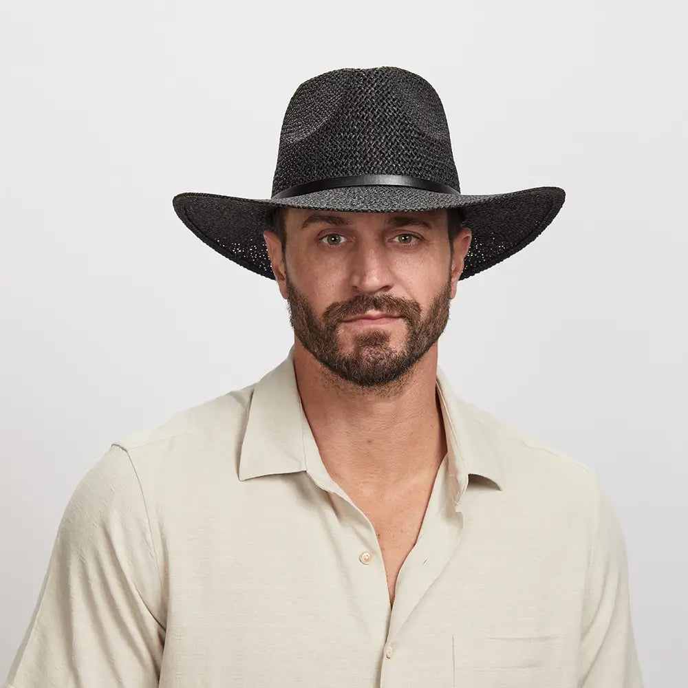 Titus | Mens Black Wide Brim Straw Sun Hat