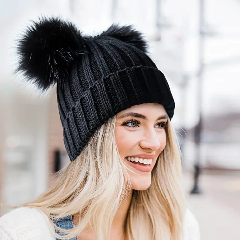 Double Pom Pom Winter Beanie Bobble Hat