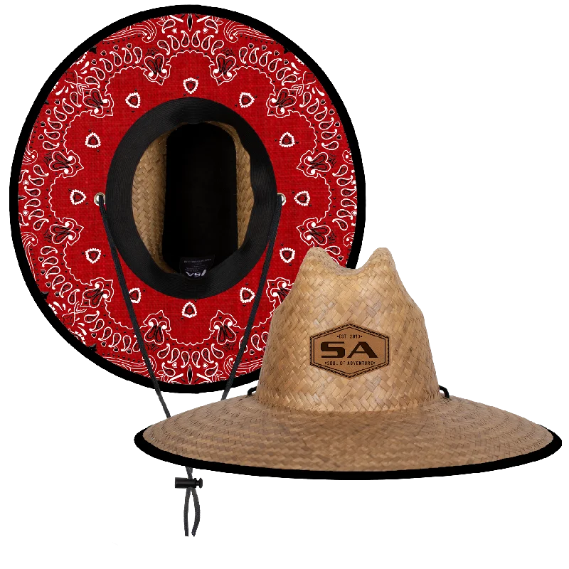 Palms Under Brim Straw Hat | Red Bandana